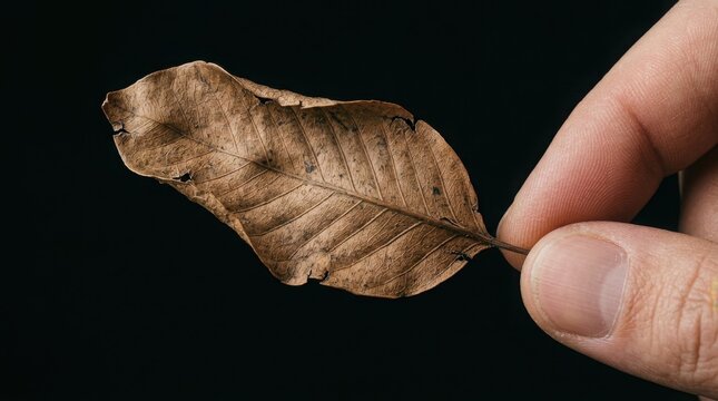 Dried leaf with metallic needle insertion for botanical study