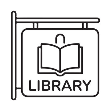 Minimalist signboard featuring an open book icon and the word library for educational facility branding.