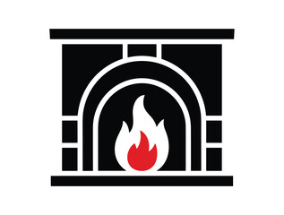 Fototapeta premium Stylized graphic illustration of a fireplace with a glowing red and white flame inside