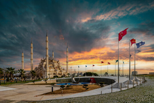 Sabanci Merkez Mosque view in Adana City of Turkey