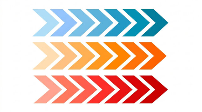Abstract directional arrows in cool, warm, and hot color gradients on white background symbolizing progress and movement