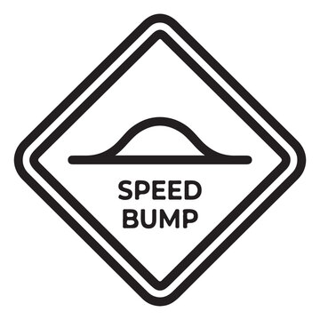 A speed bump warning sign features a wavy line graphic to indicate road surface irregularities.