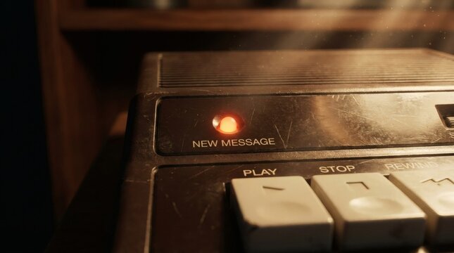 Vintage Answering Machine with Glowing 'New Message' Indicator Light
