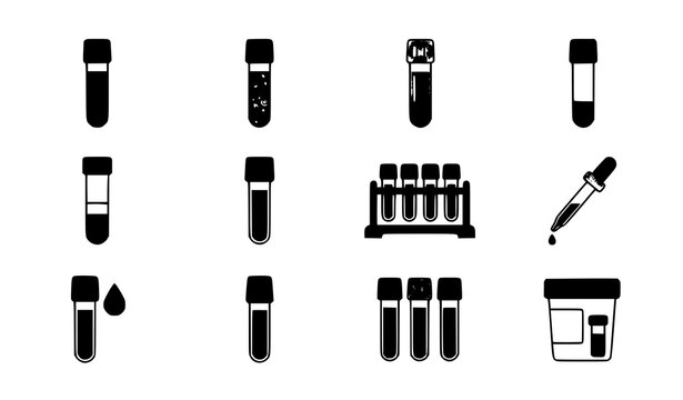 Medical laboratory blood test tube editable vector icon set for diagnostic science
