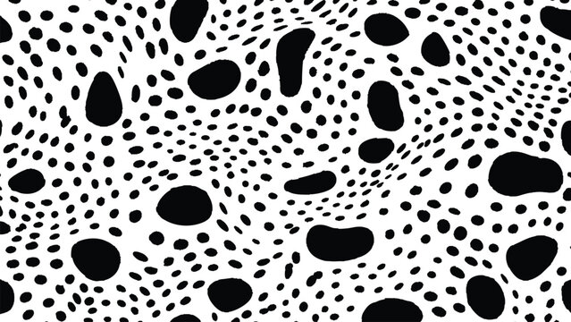 black and white polka dot pattern background with abstract distorted wavy spots for fashion textile and modern design