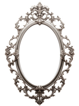 Ornate gold oval frame with baroque rococo style decoration elegant vintage empty on transparent background border