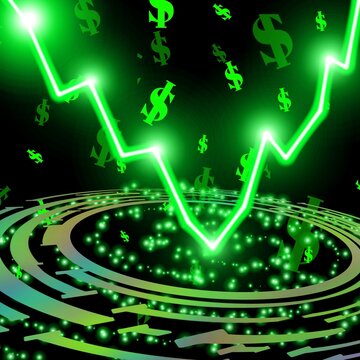 Abstract Financial Chart with Green Uptrend Line Graph and Dollar Symbols