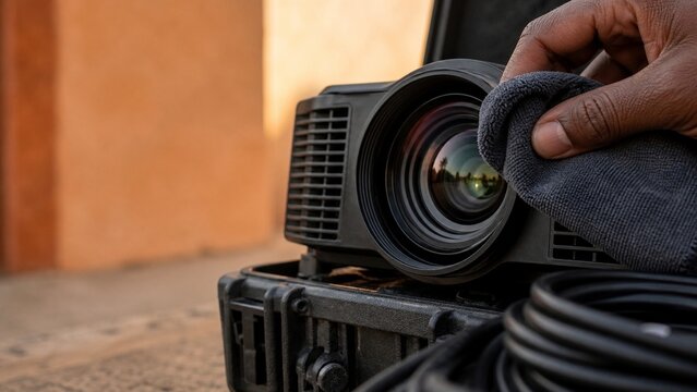 Close up view of professional camera lens optics, capturing intricate mechanical detail, perfect for filmmaking or photography tutorials, showcasing high quality visual equipment