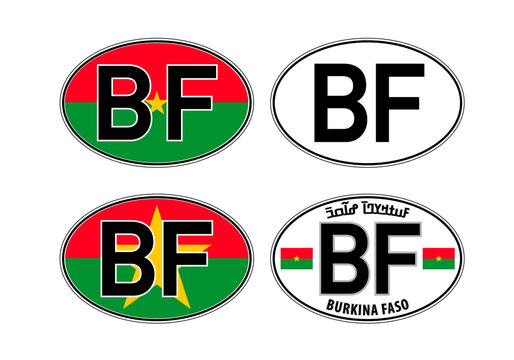 Burkina Faso, oval international vehicle registration code license plate car sticker, vector illustration