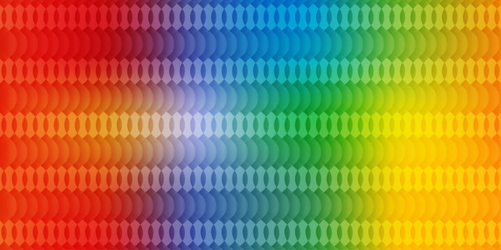 Seamless rainbow color background with overlapping circles pattern for vibrant and cheerful designs.