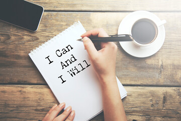 Naklejka premium Motivation words I can and I will, inspiration quote.