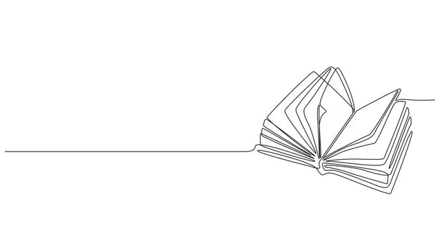 animated continuous line drawing of open book with fanning pages, education, knowledge, reading and literature line art animation