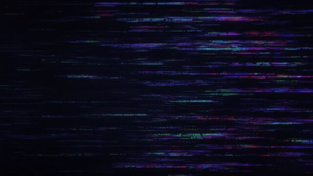 Colorful digital glitch background with vibrant green and purple horizontal lines for technology and abstract designs