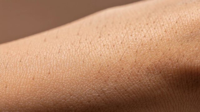Close up of human skin texture and fine body hair with natural lighting