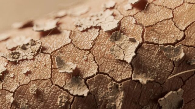 Close up of dry cracked skin with flakes and hair showing rough texture and dehydration symptoms