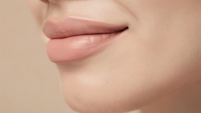 Close up of natural soft lips and smooth skin beauty care and healthy face skin