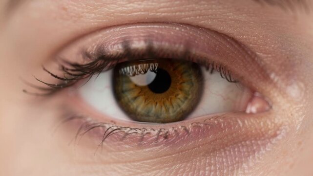 Close up of human eye with natural skin texture and eyelashes showing subtle detail