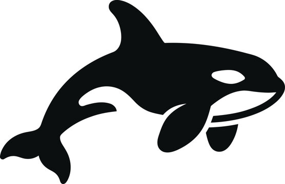 Minimalist orca whale vector icon, black killer whale silhouette, marine animal logo design, aquatic wildlife graphic element