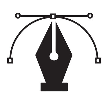 Black vector pen tool icon with bezier control handles