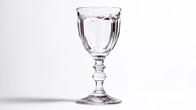 Elegant Vintage Crystal Wine Glass With Textured Pattern Isolated On A Clean White Studio Background