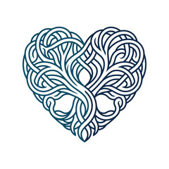 Fototapeta premium Intertwined Heart Shape with Tree of Life Roots and Branches Line Art