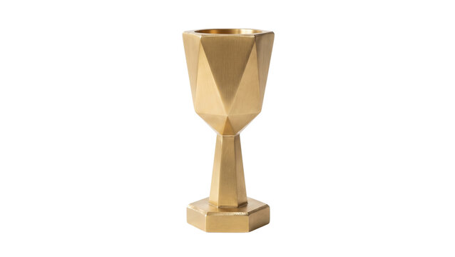 Geometric gold goblet chalice featuring faceted diamond patterns and hexagonal base. This luxury drinking vessel represents wealth and modern artistic dinnerware.