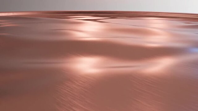Abstract liquid rose gold metal surface waving with smooth reflections