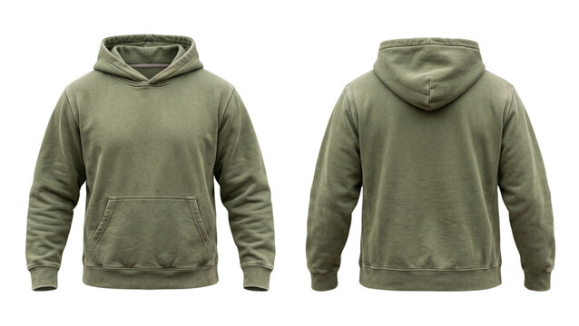 Front and back view of a blank sage green men's hoodie, suitable for apparel design, fashion mockups, and casual wear promotions