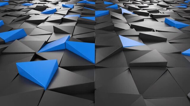 Abstract motion background with 3D black and blue triangular shapes