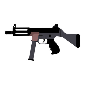 Vintage semi-automatic pistol vector illustration, classic black handgun icon, retro firearm side view for gaming and history