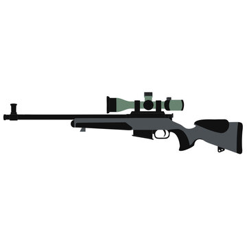 Modern sniper rifle vector illustration, tactical bolt-action hunting rifle with optical scope, precision firearm icon