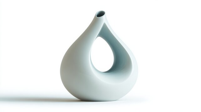 Minimalist White Teardrop Shaped Ceramic Vase With Soft Lighting Isolated On A Clean White Background