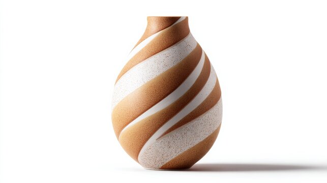 Modern Ceramic Vase With Swirl Pattern Of Sandy Brown And White Texture Isolated On White Background