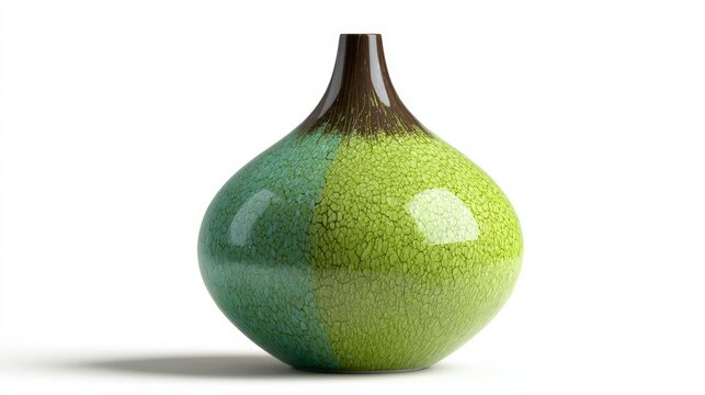 Modern Rounded Ceramic Vase With Speckled Green And Blue Glaze Finish On A Clean White Background