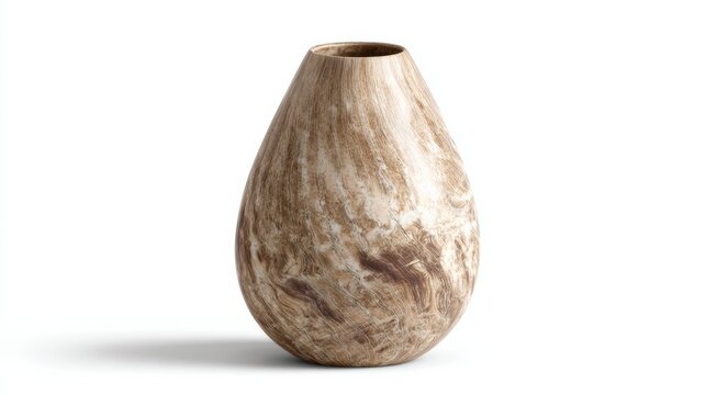 Rustic Textured Ceramic Vase With Earthy Brown And Beige Swirls Isolated On A White Background