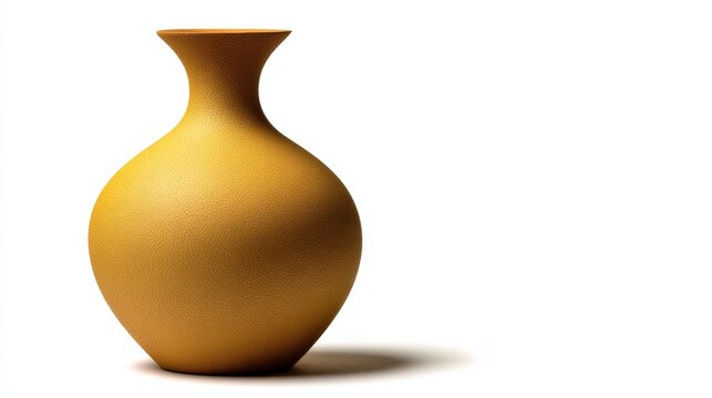 Textured Ochre Ceramic Vase With Rounded Body And Narrow Neck On A Plain White Background