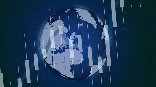 Volatile Global Stock Market Concept With Rotating Earth Globe And Fluctuating Candlestick Chart