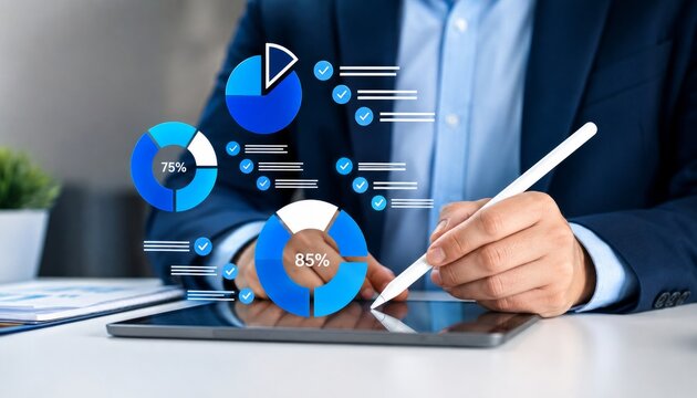 Businesswoman Analyzing Digital Budget Reports for Internal Audit, Financial Approval, Corporate Governance and Risk Control
