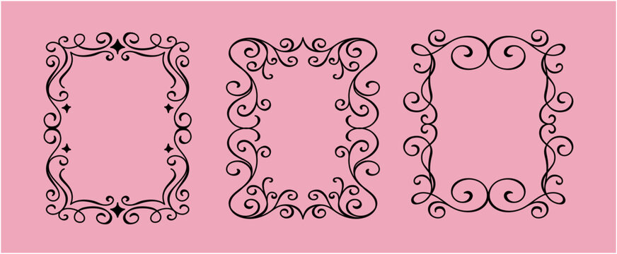 Decorative oval Christmas frame in hand-drawn line art style featuring festive flourishes and snowflake accents. Elegant vector illustration for Christmas cards, New Year greetings, printable stickers