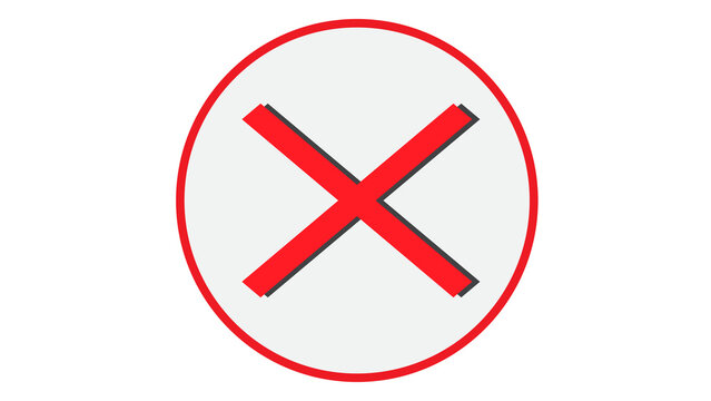 Red outline circle icon enclosing red cross symbol with drop shadow outline shape cancel button error sign reject mark delete button close icon stop symbol interface incorrect negative