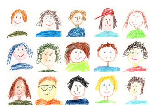 A childs drawing illustrates a diverse avatar collection