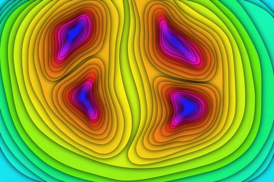 Colorful abstract digital topographic map with paper cutout layers