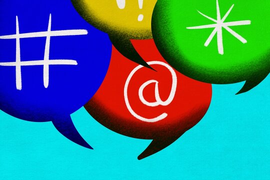 Colorful speech bubbles with social media symbols