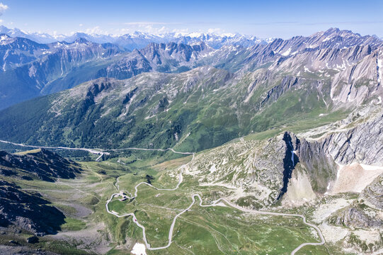 Great St Bernard Pass in Aosta with view into Switzerland