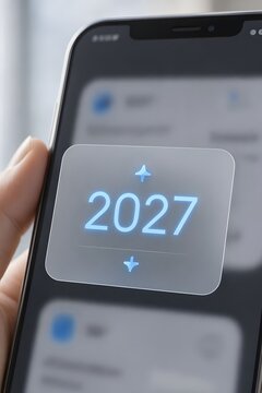 Close up of smartphone screen with 2027 calendar widget interface