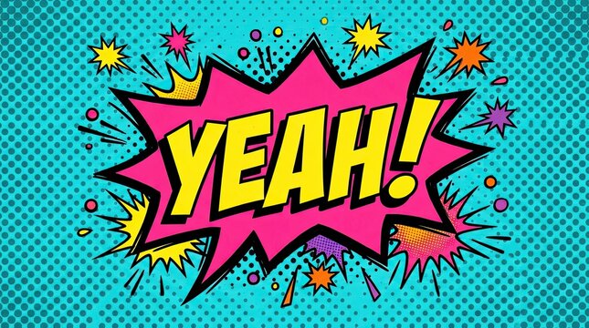 Colorful comic book explosion with the word yeah in a dynamic pop art style
