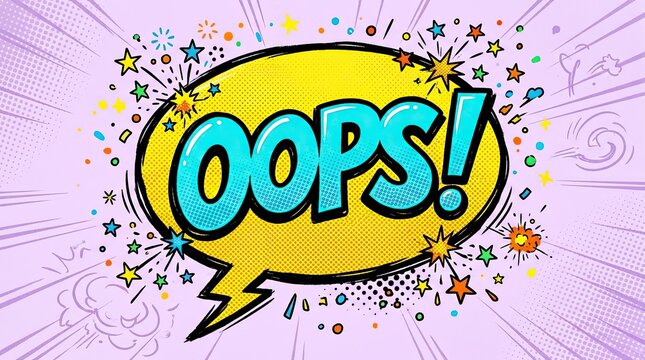 Colorful comic book style speech bubble with the word oops exclamation isolated on white