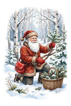  Santa Harvesting Winter Pine Sprigs Vignette.svg