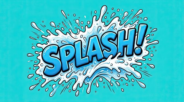 Comic book style splash text effect with dynamic water and vibrant blue tones