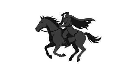 Naklejka premium Mysterious Rider on Horseback Dark Cloak Ghostly Figure